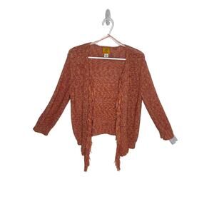 Ruby Rd. Rd women's medium knit cardigan sweater orange loose weave fringe